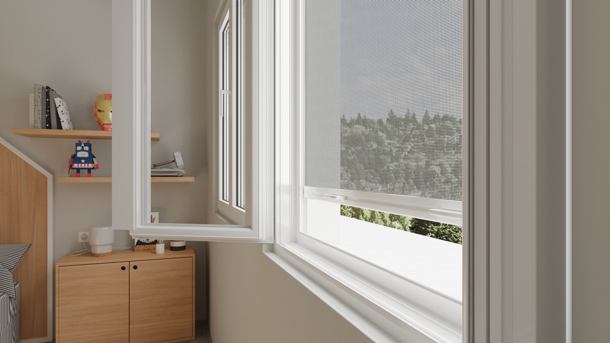 Fliegengitter und Insektenschutz als Rollo im Kinderzimmer Fliegengitter und Insektenschutz als Rollo im Kinderzimmer