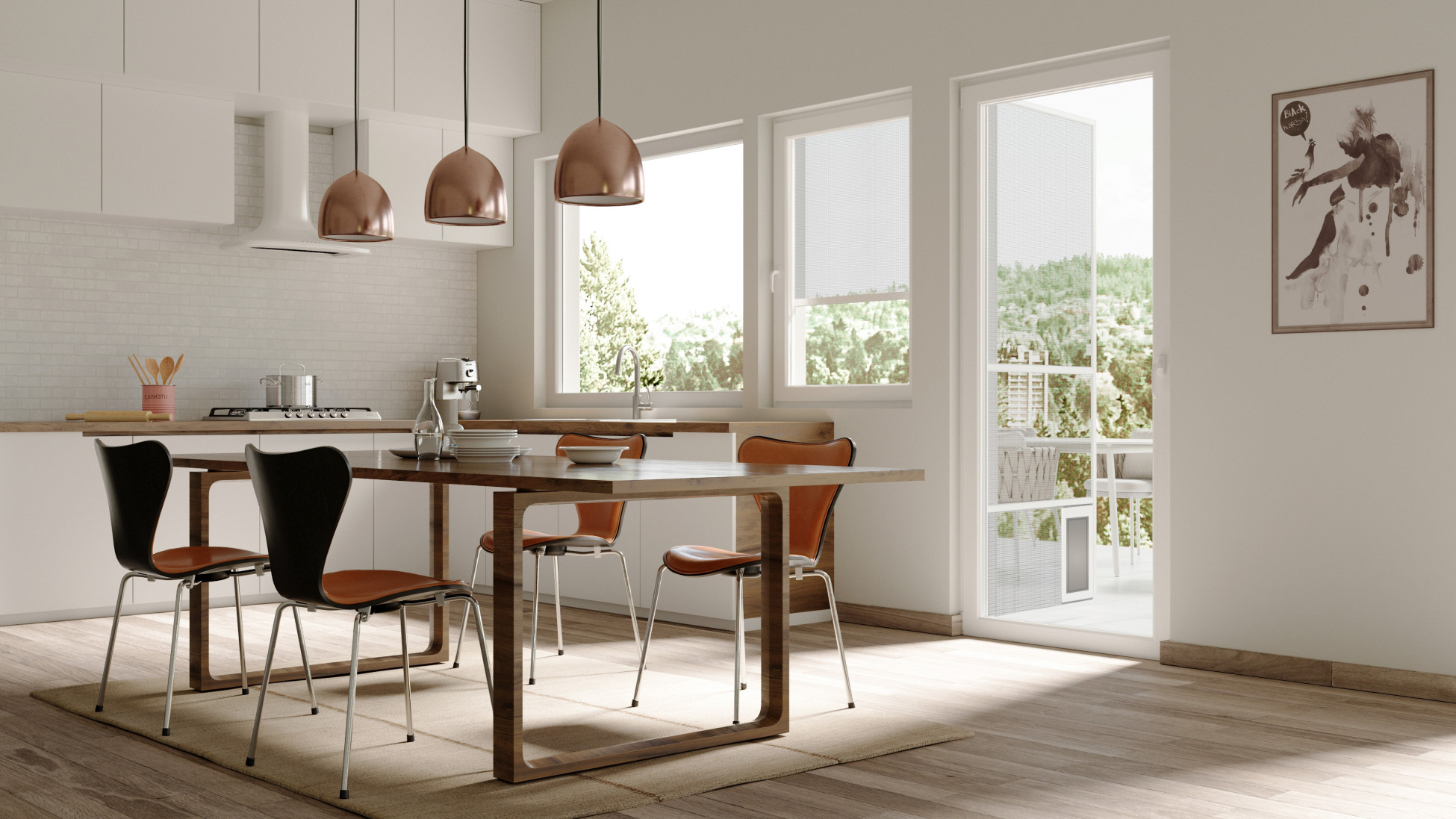 Fliegengitter und Insektenschutz als Drehtüre im Esszimmer Fliegengitter und Insektenschutz als Drehtüre im Esszimmer